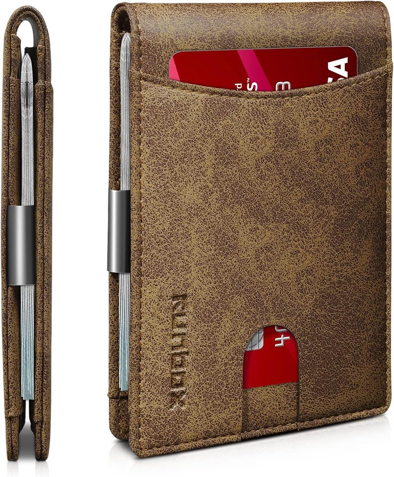 RUNBOX Slim Novelty Wallets for Men RFID Blocking 11 Card Holder Minimalist Small Leather Bifold Men's Front Pocket Wallet Gift Box - Image 1